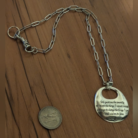 Big Serenity Prayer Charm on Paper Clip Chain Necklace Hook Clasp - Picture 8 of 8